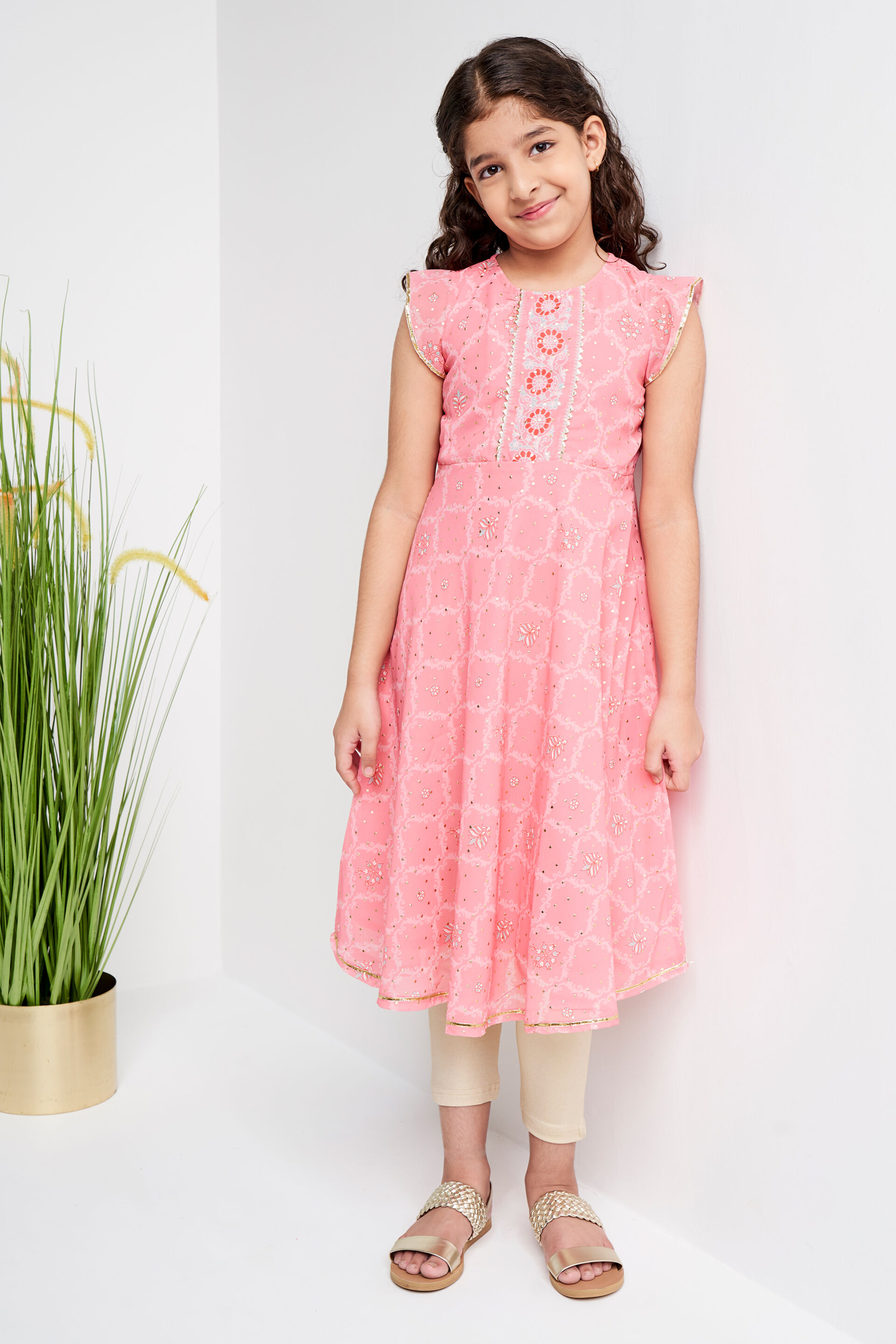 Pink Ethnic Motifs Flared Suit, Pink, image 3